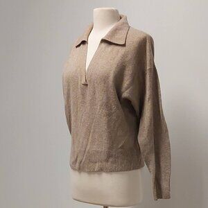 J. Crew Cappuccino Tan Wool-blend Polo Collar V-Neck Sweater Size XS/S